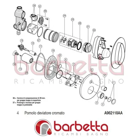 POMOLO DEVIATORE CROMATO NEWSON IDEAL STANDARD A962118AA