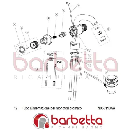 TUBO ALIMENTAZIONE PER MONOFORI CROMATO NEWSON IDEAL STANDARD N058113AA