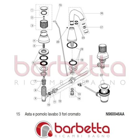 ASTA E POMOLO LAVABO 3 FORI CROMATO NEWSON IDEAL STANDARD N960046AA