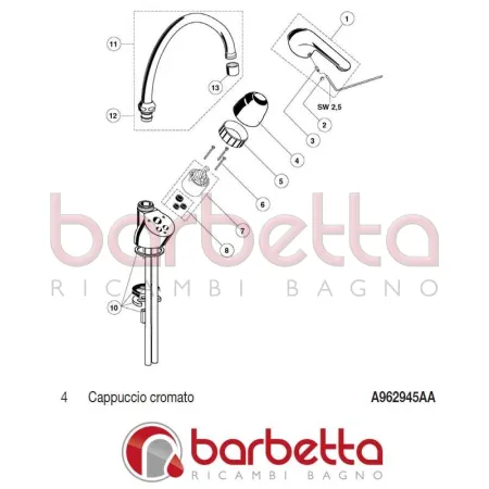 CAPPUCCIO CROMATO SPAGHETTI IDEAL STANDARD A962945AA