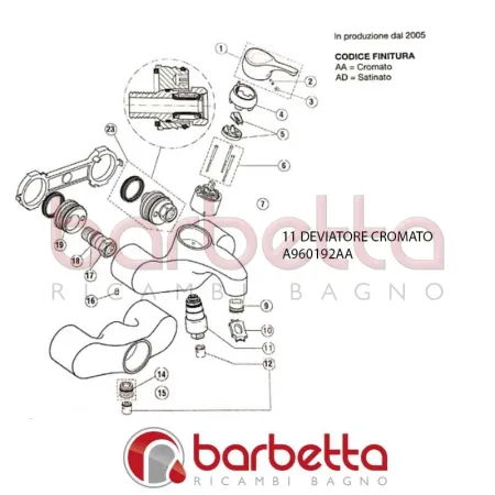 DEVIATORE COMPLETO CROMATO CERAMIX 60'S IDEAL STANDARD A960192AA