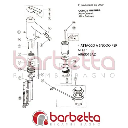 ATTACCO A SNODO PER NEOPERL CERAMIX LIFE IDEAL STANDARD A960019AD