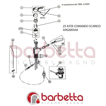 ASTA COMANDO SCARICO COMPLETA CERAMIX NO. 1 IDEAL STANDARD A962683AA