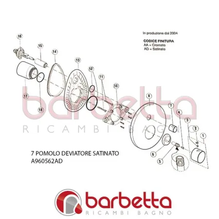 POMOLO DEVIATORE SATINATO CERAMIX STYLE IDEAL STANDARD A960562AD
