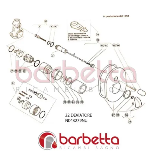 DEVIATORE COMPLETO VASCA/DOCCIA INCASSO CROMATO IPERBOLE IDEAL STANDARD N059276AA