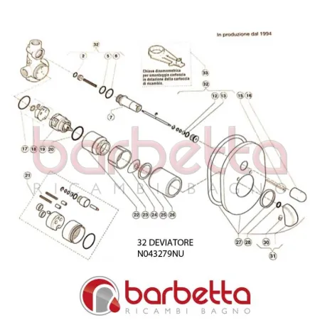 DEVIATORE COMPLETO VASCA/DOCCIA INCASSO CROMATO IPERBOLE IDEAL STANDARD N059276AA
