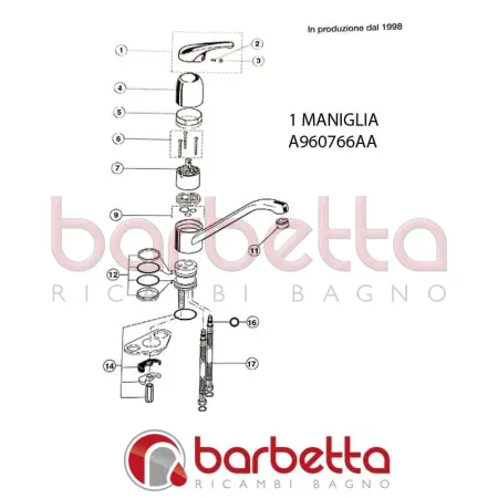MANIGLIA CERAFIT IDEAL STANDARD A960766AA