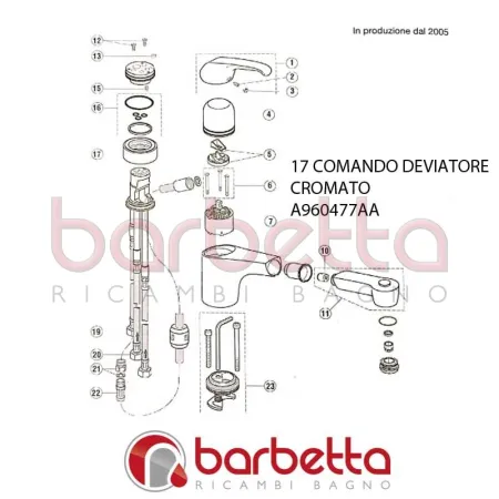 COMANDO DEVIATORE CROMATO CERAVIE IDEAL STANDARD A960477AA