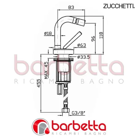 MISCELATORE BIDET MONOCOMANDO ISYSTICK ZUCCHETTI ZP1336