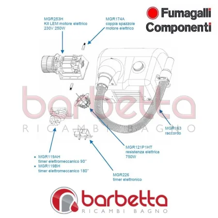PULSANTE COMPLETO DI ASTA CROMATO ASCIUGACAPELLI FUMAGALLI MGR10600C5