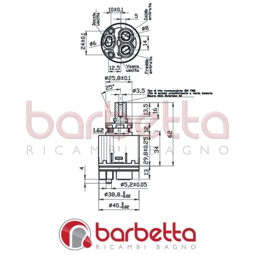 CARTUCCIA CERAMICA CON DEVIATORE PER VASCA RICAMBIO KEROX BSD-40B