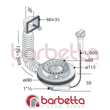 PILETTA PER LAVELLO ACCIAO INOX CON TROPPO PIENO 5133.505.6