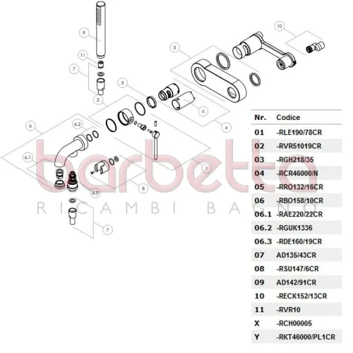 RICAMBIO GANCIO DUPLEX PER GRUPPO VASCA PLUS CROMO NOBILI RSU147/6CR