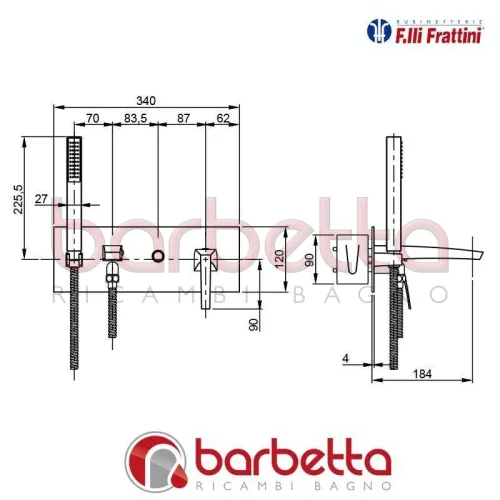 MONOCOMANDO VASCA INCASSO CON DOCCIA DUPLEX "LUCE" F.LLI FRATTINI 84003