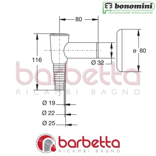 SIFONE IN ABS ESTERNO PER SCARICO LAVATRICE CROMATO BONOMINI 3530CR32K7