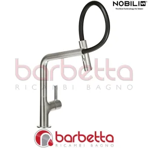 MISCELATORE LAVELLO CUCINA CON GUAINA ORIENTABILE CON DOCCETTA 2 GETTI SERIE LAMP NICKEL SPAZZOLATO NOBILI MP119400IX