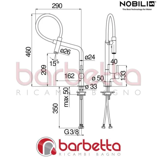 MISCELATORE LAVELLO CUCINA CON GUAINA ORIENTABILE CON DOCCETTA 2 GETTI SERIE LAMP NICKEL SPAZZOLATO NOBILI MP119400IX