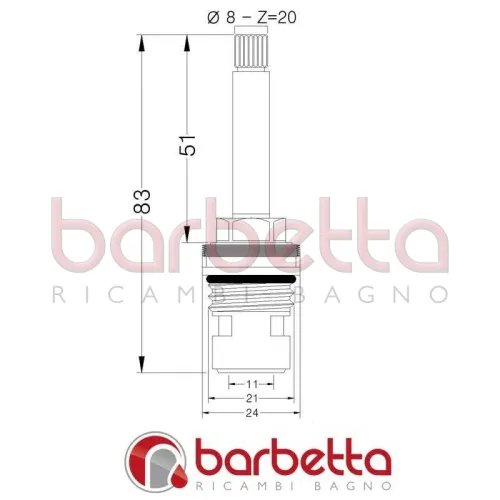 VITONI 1/2" CERAMICI 90° ASTA mm.51-BR. 8x20-DX FILETTO SUPERIORE 24x1