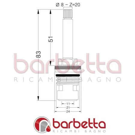 VITONI 1/2" CERAMICI 90° ASTA mm.51-BR. 8x20-DX FILETTO SUPERIORE 24x1