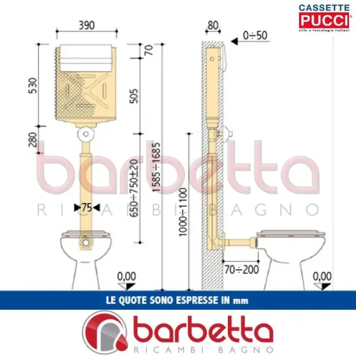 CASSETTA DA INCASSO PUCCI RAME PULSANTE BASSO 50121040