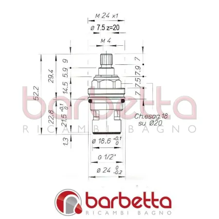 VITONE A DISCO CERAMICO SINISTRO A 90° 1/2" 7,5x20