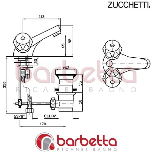 MONOFORO LAVABO CON AERATORE SCARICO 1 1/4 ZETA 70 ZUCCHETTI Z7050P