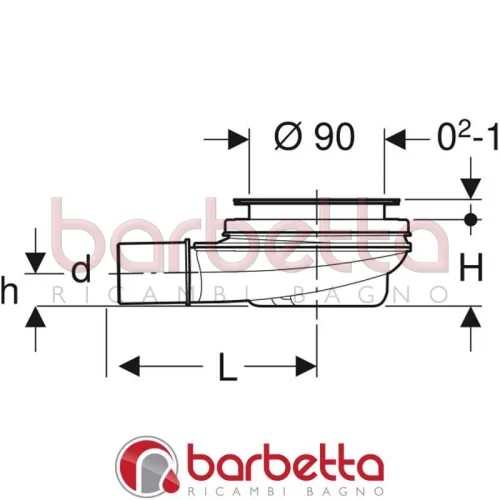PILETTA PER PIATTO DOCCIA 90 CON TAPPO GEBERIT 150.583.21.1
