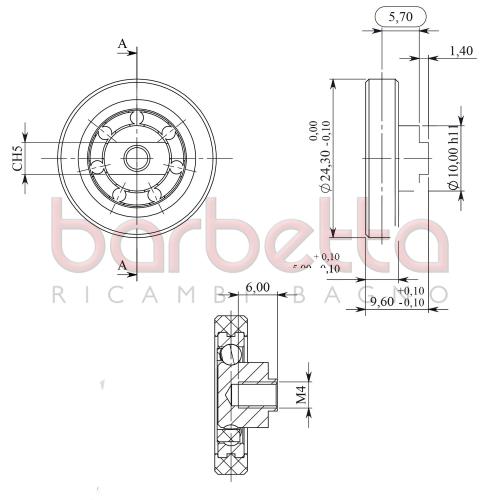 CUSCINETTI OTTONE RICOPERTI 24.3x5/9.6h FORO M4