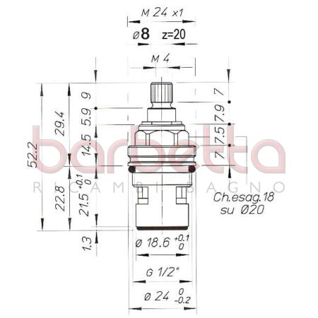 VITONE A DISCO CERAMICO DA 1/2" A 180° ANTIORARIO 8x20