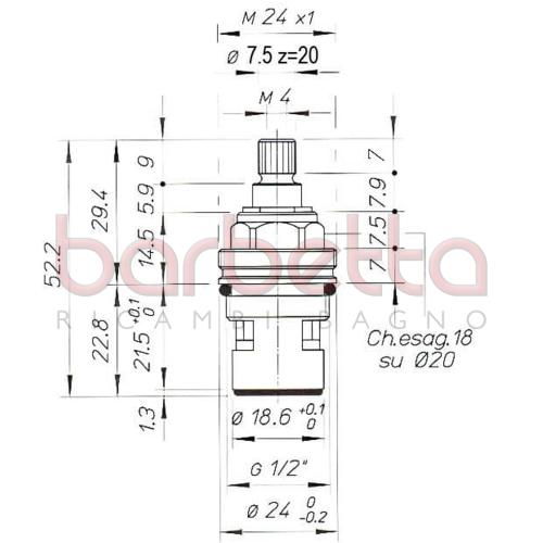VITONE A DISCO CERAMICO DA 1/2" A 90° ANTIORARIO 7,5x20