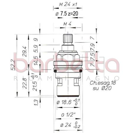 VITONE A DISCO CERAMICO DA 1/2" A 90° ORARIO 7,5x20