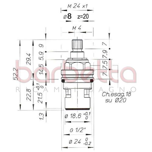 VITONE A DISCO CERAMICO DA 1/2" A 90° ANTIORARIO 8x20