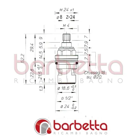 VITONE A DISCO CERAMICO DESTRO A 90° DA 1/2" 8x24