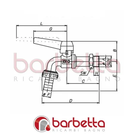 RUBINETTO A SFERA PORTAGOMMA DA 1/2" PER ESTERNO EKO