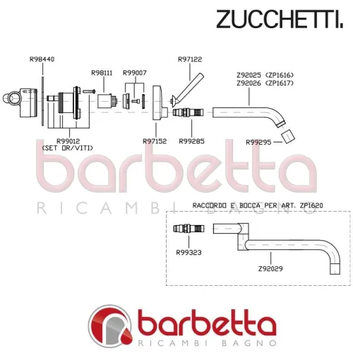 PARTE ESTERNA LAVABO ISYSTICK BOCCA LUNGA ZUCCHETTI ZP1617